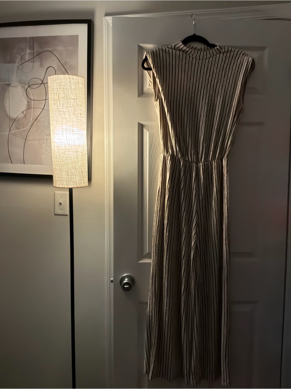 Classic Beige Striped Jumpsuit - Brand Unspecified